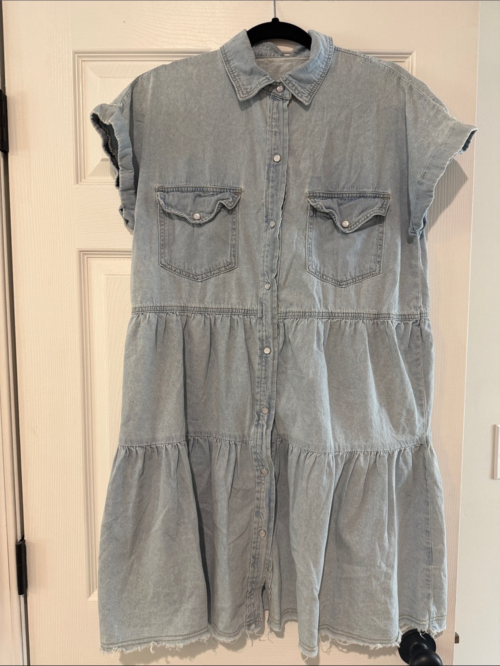Amazon Light Blue Denim Button-Front Mini Dress